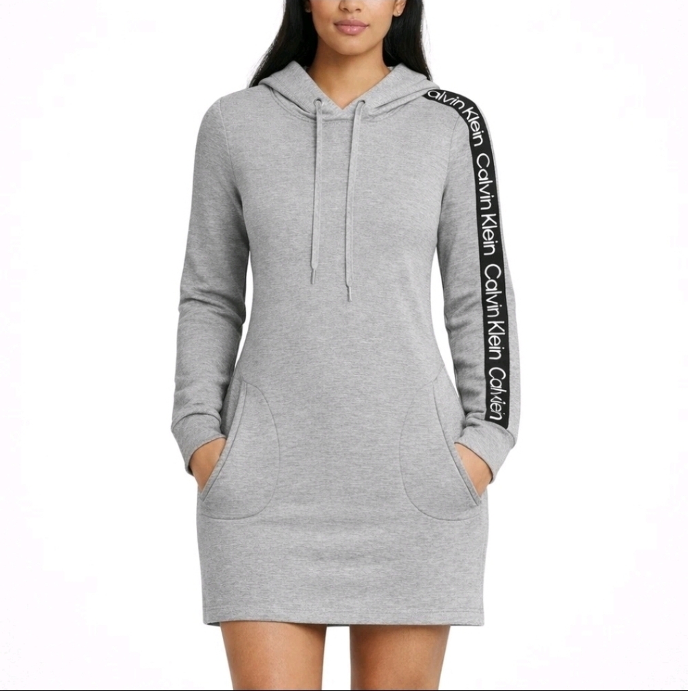 Calvin Klein Gray Hoodie Dress Over Shirt Pullover Activewear Tunic #100